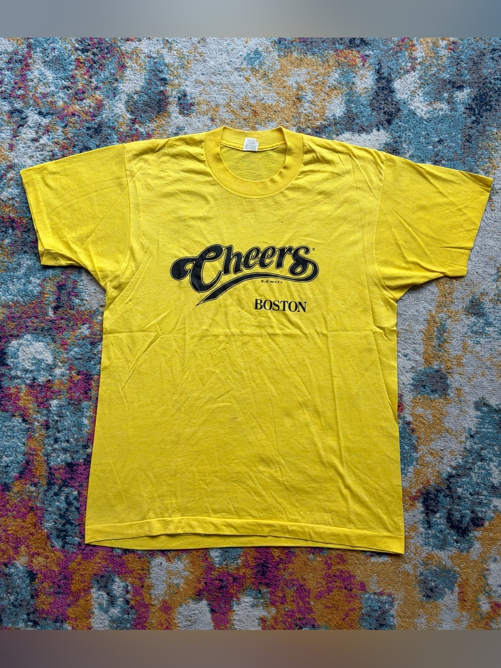 Cheers Rare Vintage "Cheers" Tv Show Yellow T-Shirt - Single Stitch Crew Nek 80s